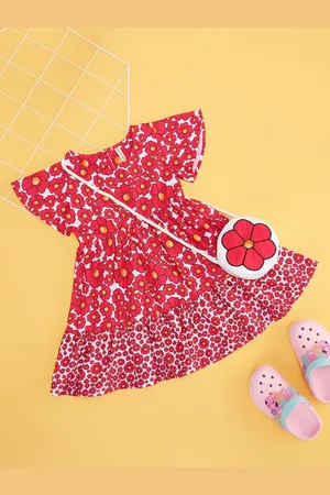 Pantaloons Girls Floral Printed Pure Cotton Fit & Flare Dress