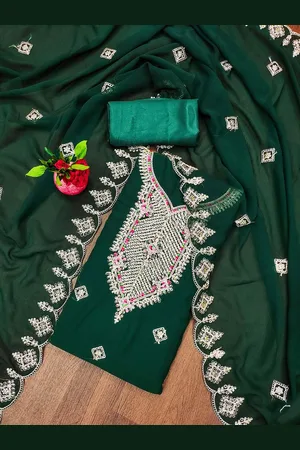Ishin Floral Embroidered Sequinned Silk Georgette Unstitched Dress Material