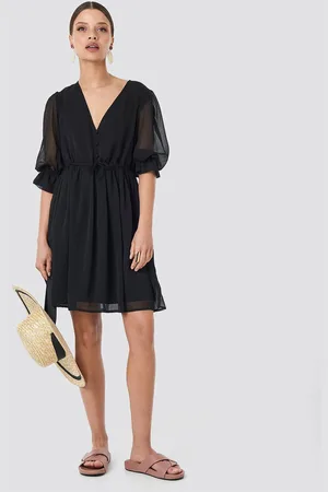 Roadster The Lifestyle Co Solid Mini Fit And Flare Puff Short Sleeves Dress