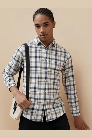 Lifestyle Men Spread Collar Tartan Checked Cotton Casual Shirt