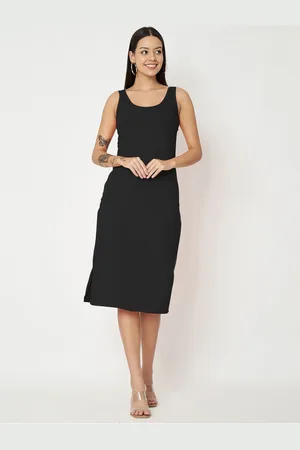BRINN Women Solid Round Neck Sheath Midi Dress