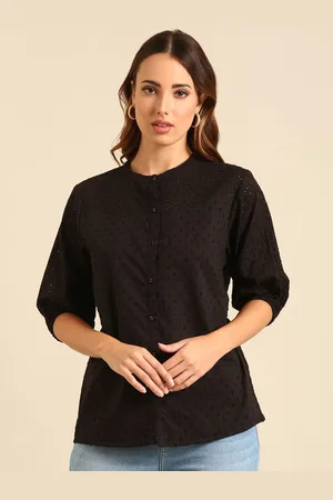 De Moza Women Self Design Round Neck Cotton Top