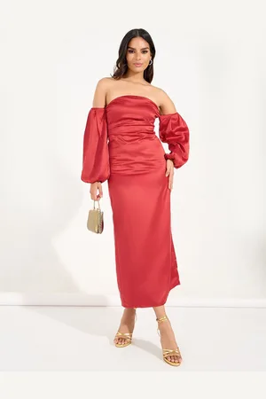 Styli Women Solid Off Shoulder Sheath Maxi Dress