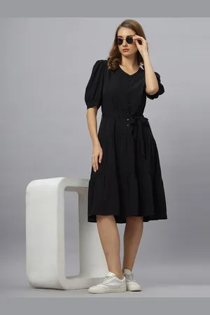 Roadster The Lifestyle Co Puff Sleeve Fit & Flare Midi Dress