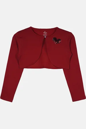KiddoPanti Girls Embellished Crop Button Shrug