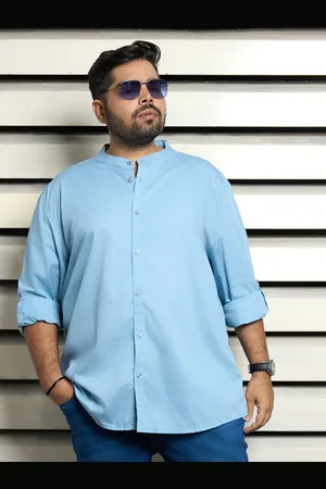 High Star Men Standard Mandarin Collar Solid Cotton Plus Size Casual Shirt