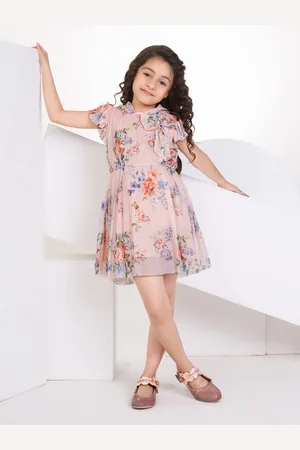 Peppermint Girls Floral Printed Flared Sleeve Fit & Flare Above Knee Dress