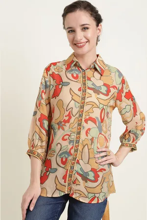 ZARI Women Ethnic Printed Shirt Collar Cotton Tunic