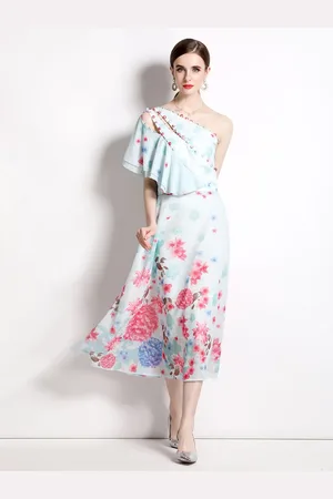 JC Collection Women Floral Printed Off-Shoulder Flared Sleeve A-Line Dress