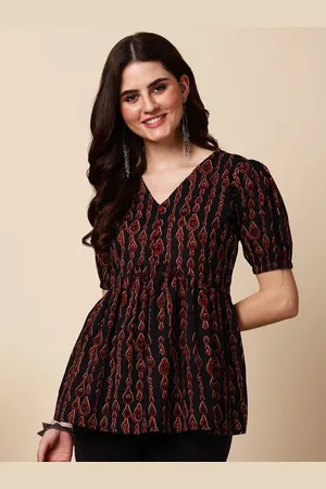 Antaran Women V-Neck Ethnic Printed Cotton Empire Top