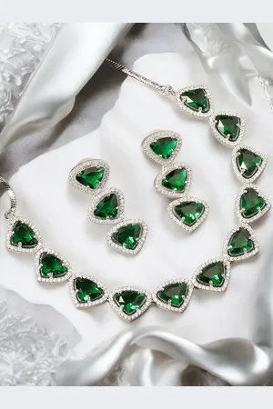 OOMPH American Diamond Stones Studded Triangle Jewellery Set