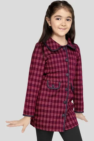 naughty ninos Girls Checked Single-Breasted Overcoat