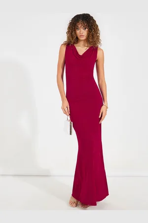 Styli Women Solid Cowl Neck Sleeveless Sheath Maxi Dress