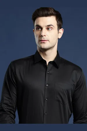HANCOCK Men Slim Fit Opaque Cotton Satin Formal Shirt
