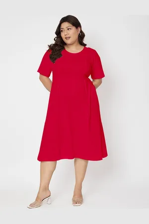 BRINN Women Pure Cotton Solid Fit & Flare Midi Dress