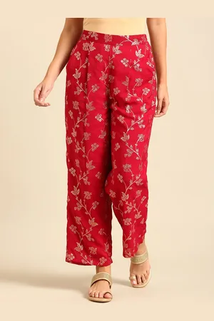 De Moza Women Floral Embellished Regular Fit Mid-Rise Wide Leg Trousers