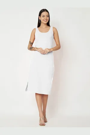 BRINN Solid Sheath Midi Cotton Dress