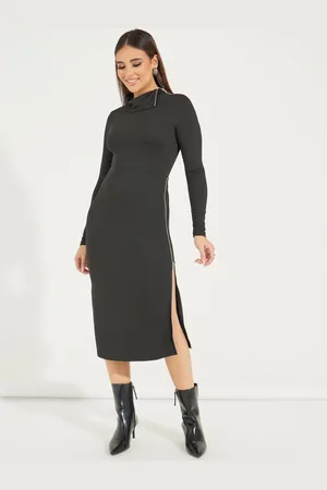 Styli Women Self Design High Neck Bodycon Midi Dress