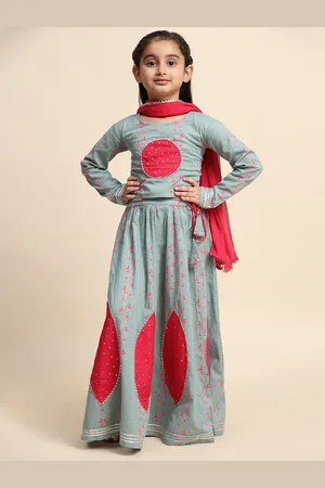 Maaesa Girls Printed Beads and Stones Ready to Wear Lehenga & Blouse With Dupatta