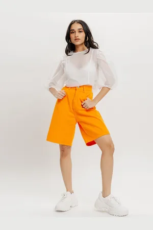 FREAKINS Women Cotton High-Rise Denim Shorts