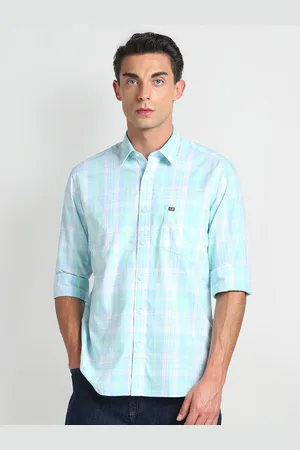 Arrow Spread Collar Long Sleeves Slim Fit Cotton Checked Casual Shirt