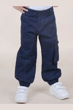 KiddoPanti Solid Cotton Boys Smart Cargos Trousers