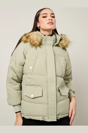 Styli Women Long Line Oversized Hooded Padded Jacket With Faux Fur Detail