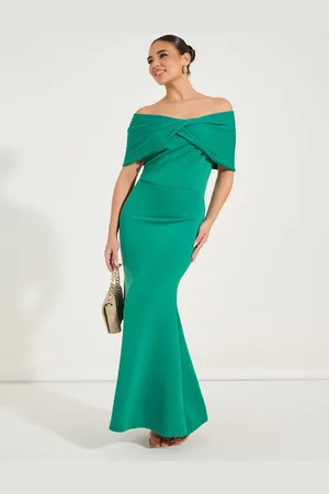 Styli Women Solid Off Shoulder Sheath Maxi Dress