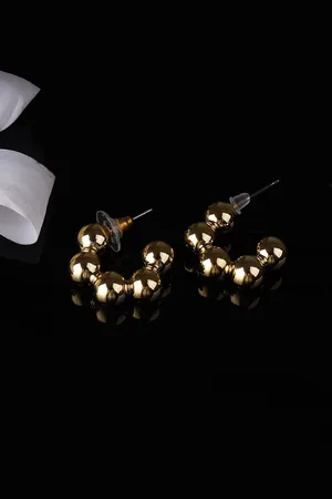 Adwitiya Collection Gold Plated Artificial Beads Studded Classic Half Hoop Earrings