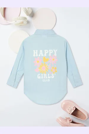 Max Collection Girls Spread Collar Typography Printed Cotton Casual Shirt