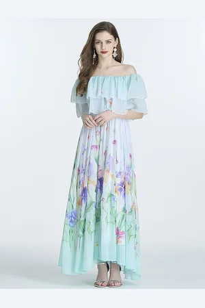 JC Collection Women Floral Printed Off-Shoulder Flutter Sleeves Maxi Dress