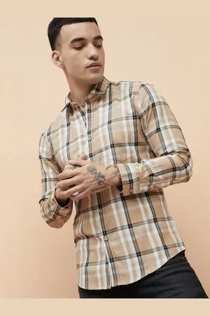 Lifestyle Men Spread Collar Tartan Checked Cotton Casual Shirt