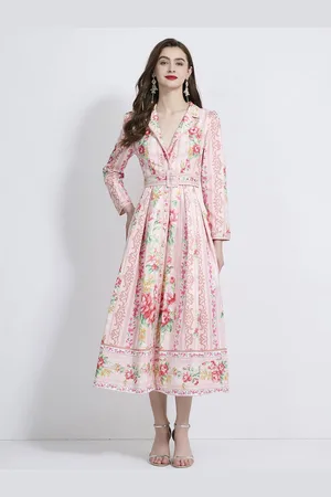 JC Collection Women Floral Printed Shirt Collar Fit & Flare Midi Dress