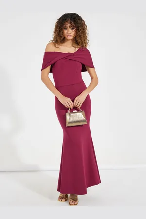 Styli Women Solid Off Shoulder Sheath Maxi Dress