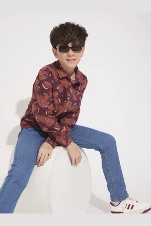 JACK & JONES Boys Spread Collar Floral Printed Cotton Casual Shirt