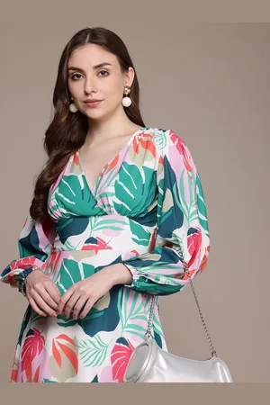 French Connection Tropical Printed Smocked Fit & Flare Midi Dress