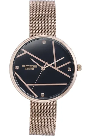 Sonata Women Poze Embellished Dial & Bracelet Style Straps Analogue Watch SP80088WM01