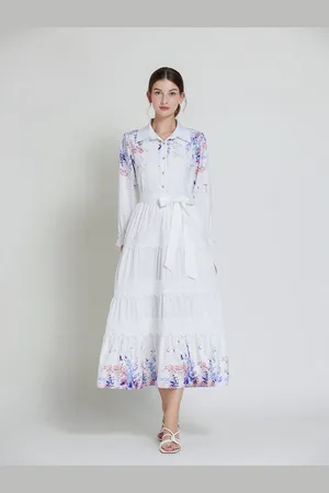 JC Collection Women Floral Printed Shirt Collar A-Line Dress