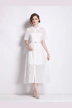JC Collection Women Schiffli Shirt Midi Dress