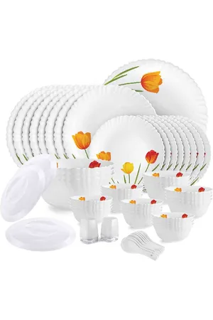 Cello Dazzle 57-Pieces White Chip & Scratch Resistant Tulip Garden Opalware Dinner Set