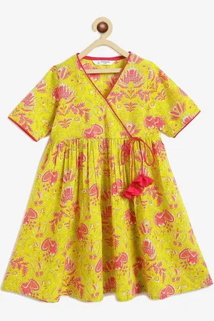 Campana Nihira Girls Floral Printed V-Neck Cotton Anarkali Kurta
