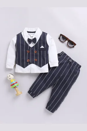 Moms Love Infant Boys Pure Cotton Striped Shirt with Joggers