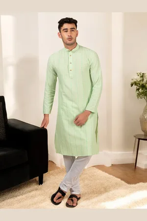 TATTVA Striped Printed Band Collar Long Sleeve Cotton Kurta Set