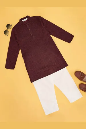 Pantaloons Boys Geometric Woven Design Mandarin Collar Pure Cotton Kurta