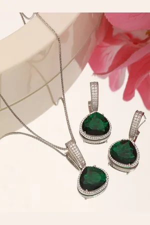Saraf RS Jewellery Women Silver-Plated AD Stone-Studded Pendant and Earrings