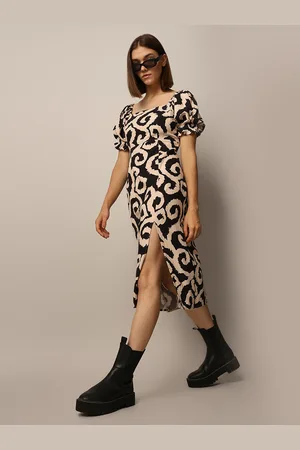 ONLY Print Puff Sleeve Fit & Flare Midi Dress