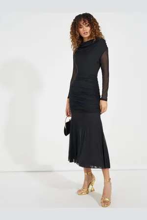 Styli Women A-Line Solid Midi Dress with Front Slit