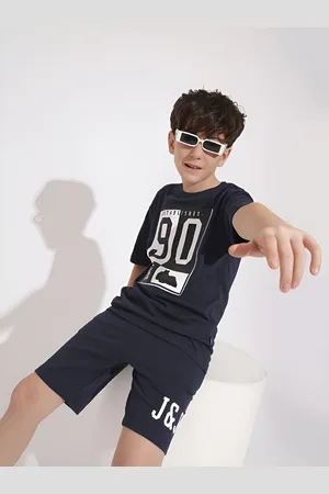JACK & JONES Boys Typography Printed Round Neck Cotton Oversized T-shirt