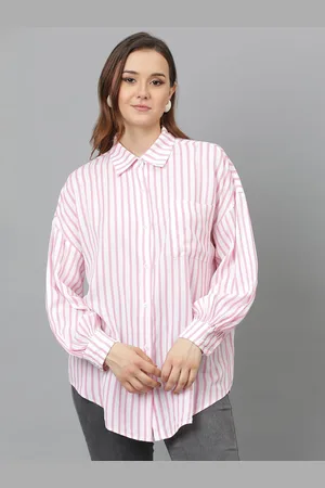 KOTTY Women Comfort Spread Collar Vertical Striped Cotton Oversized Casual Shirt