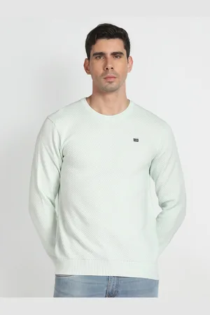 Arrow Round Neck Self Design Pure Cotton Pullover Sweater